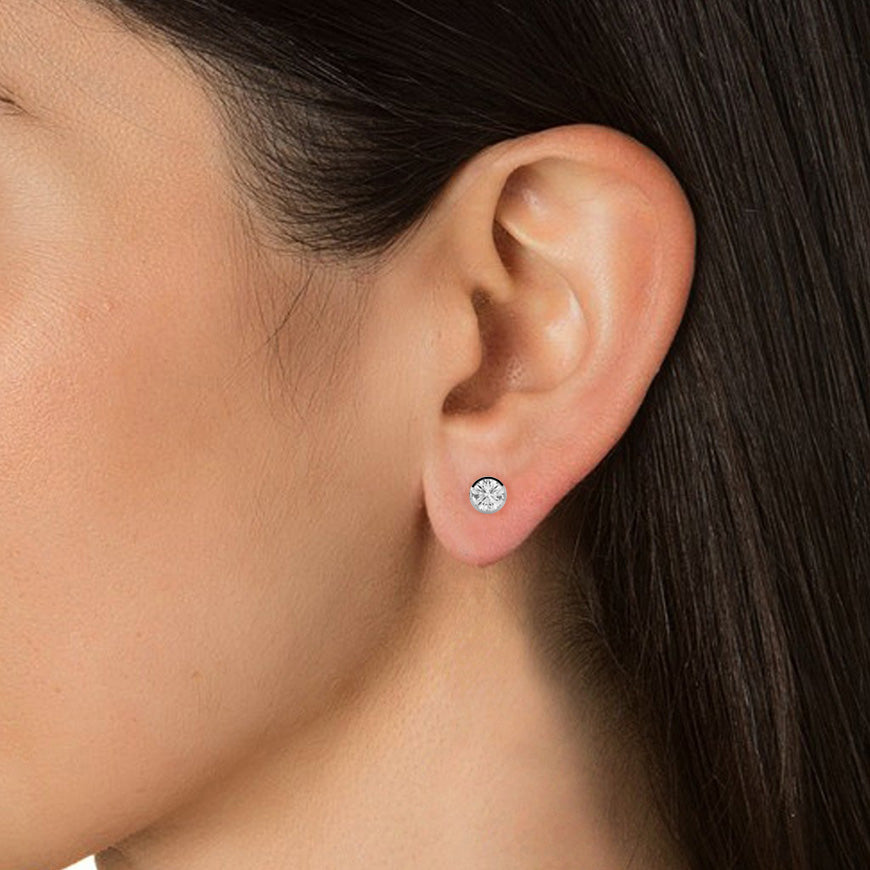 Elena 1.20ct Round Lab Diamond Earrings In Ears