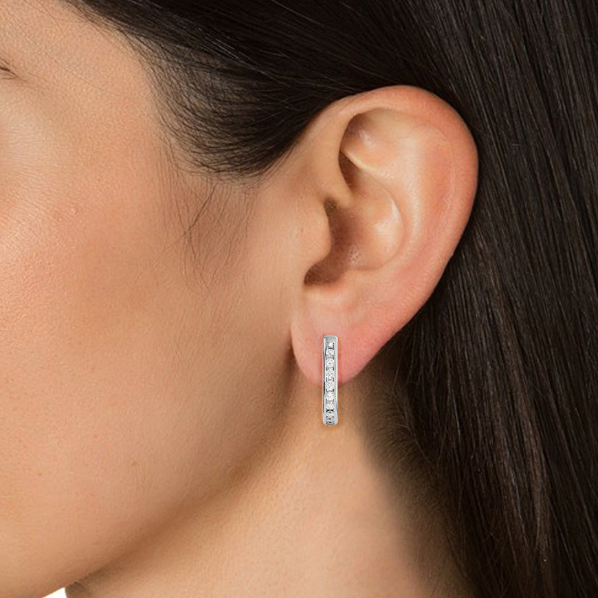 Ashley 0.55ct Round Lab Diamond Hoop Earrings in Ears